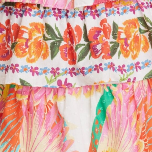 Farm Rio A-Line Dress White Floral Pleated/Ruffle Sleeveless Square Neck S $245 - Picture 3 of 10